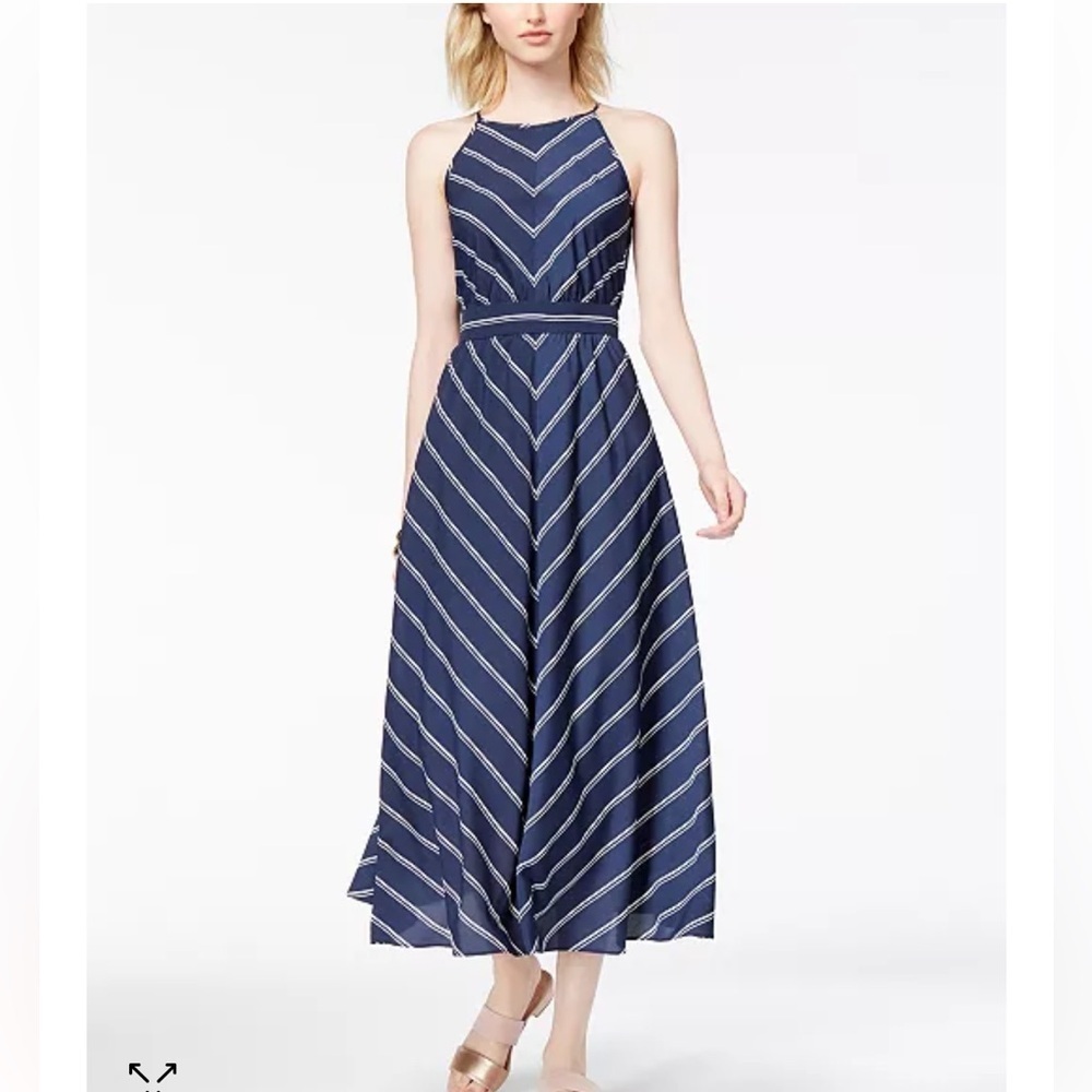 Maison Jules Elegant Navy and White Striped Maxi Dress